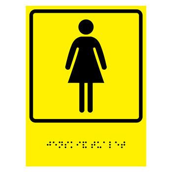 Тактильная пиктограмма «Женский туалет» с азбукой Брайля, ДС69 (пластик 2 мм, 200х300 мм)